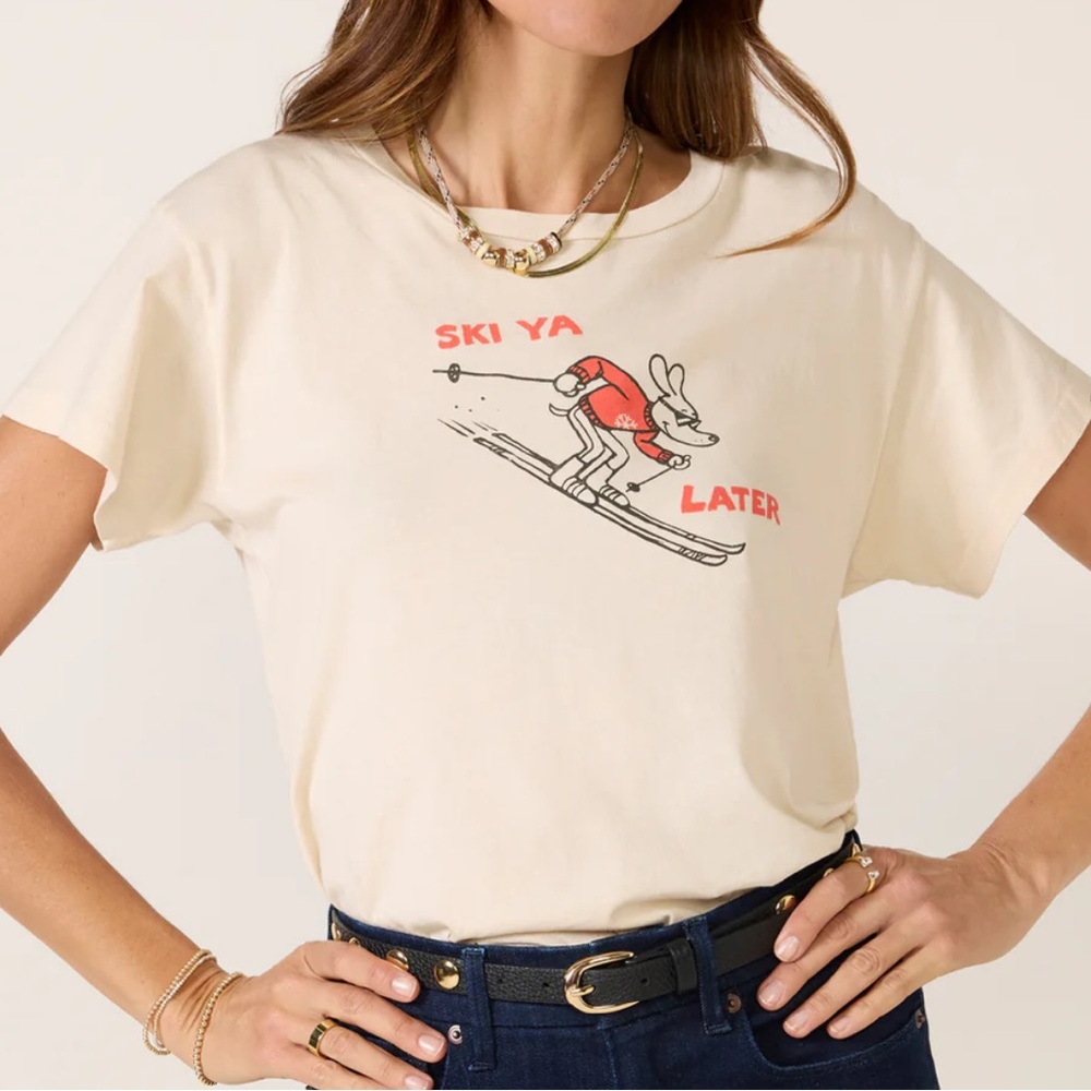 Daydreamer Cream Graphic 'Ski Ya Later' Short Sleeve Tee